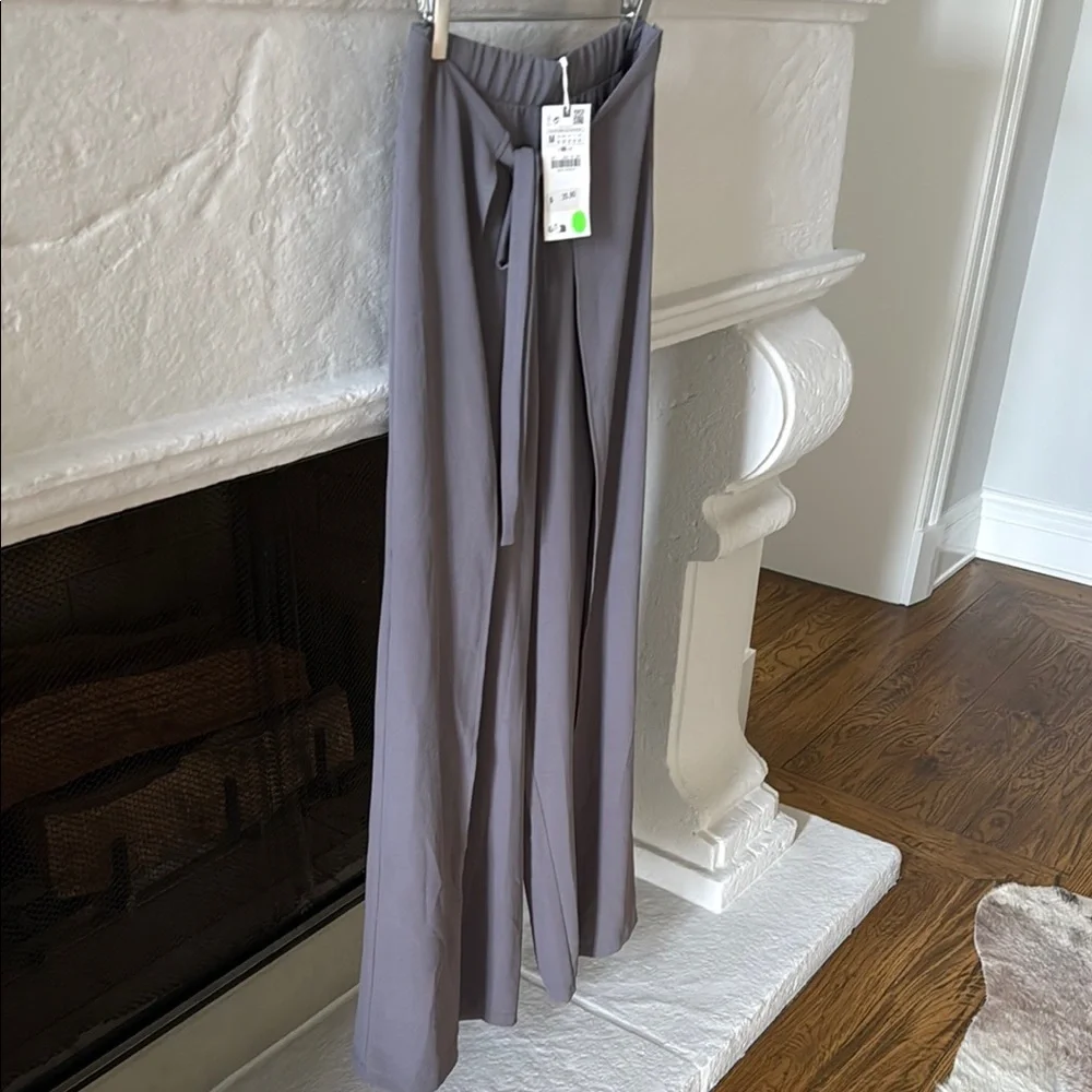 Zara Wide Leg Drawstring Pants in Dusty Gray - Picture 4 of 5